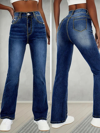 Nieuwe Hoge Taille Elastische Casual Broek Losse Street Campus All-Match. Jeans Retro Stijl Dames Lange Broek